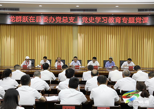 龍群躍在縣委辦黨總支上黨史學(xué)習(xí)教育專題黨課