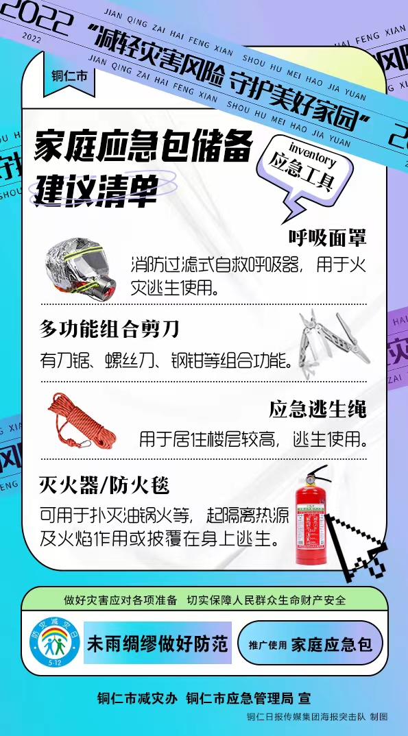 【共守美好家園】家庭應(yīng)急包儲(chǔ)備建議清單