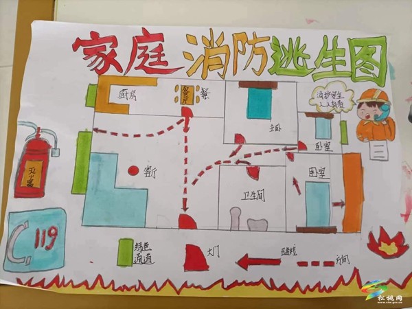 手繪“家庭逃生圖” 消防安全記心中