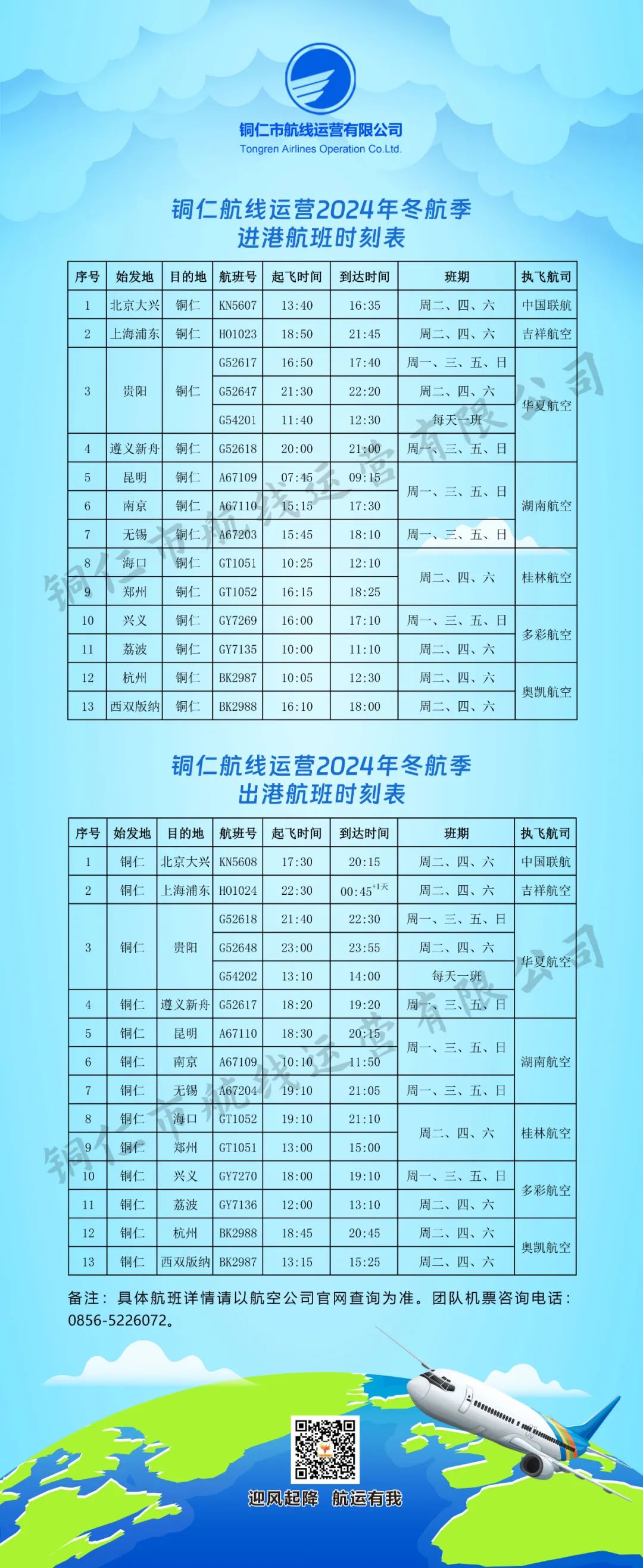通達(dá)13個(gè)城市,銅仁2024年冬航季航班計(jì)劃來(lái)了
